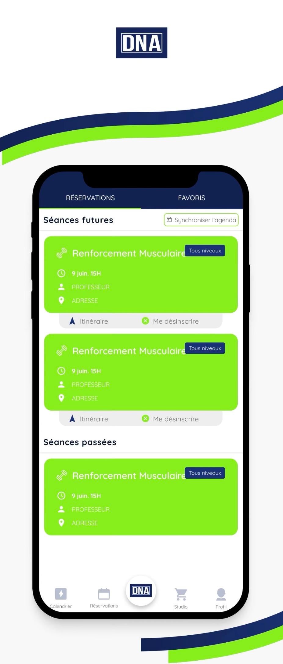 DNA Coaching app - classes screen