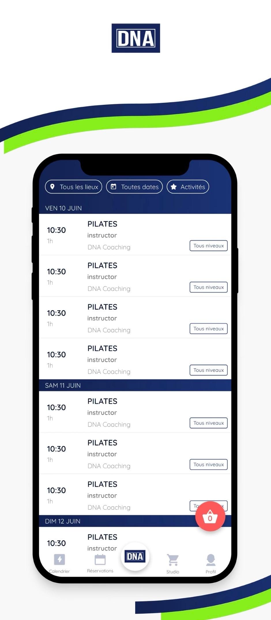 DNA Coaching app - main screen